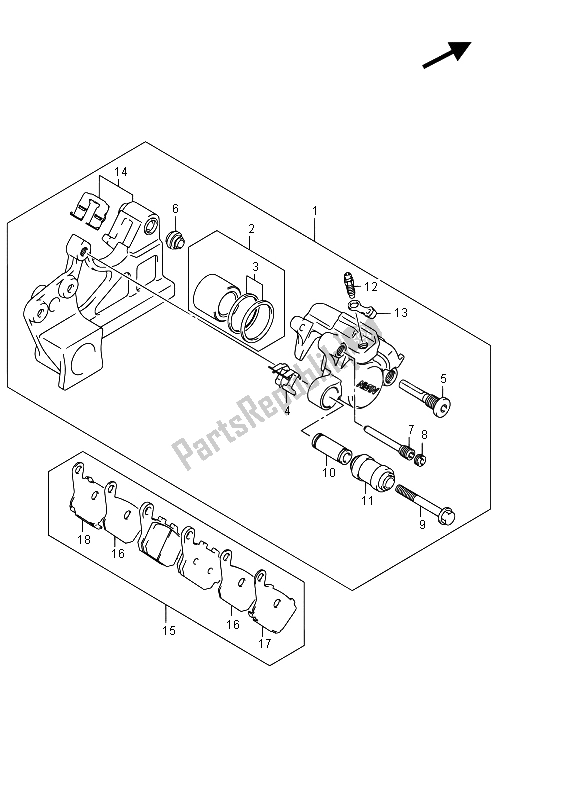 All parts for the Rear Caliper of the Suzuki GSF 1250 SA Bandit 2015