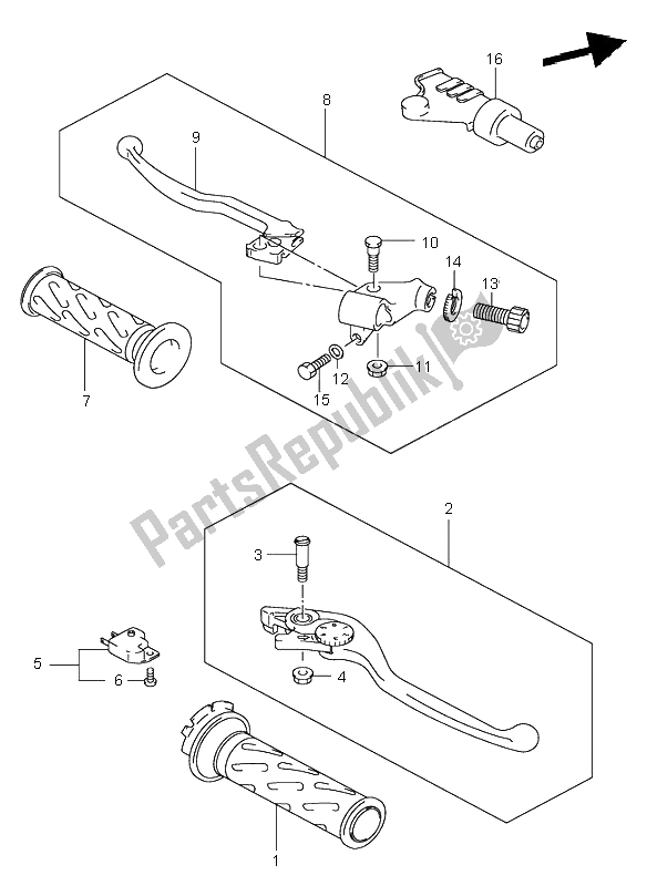 All parts for the Handle Lever of the Suzuki SV 650 NS 2002