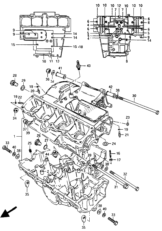 All parts for the Crankcase of the Suzuki GSX 750 Esefe 1985