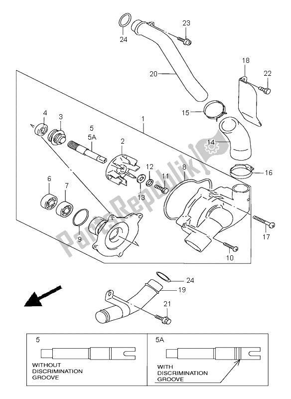 All parts for the Water Pump of the Suzuki VZ 800 Marauder 2000