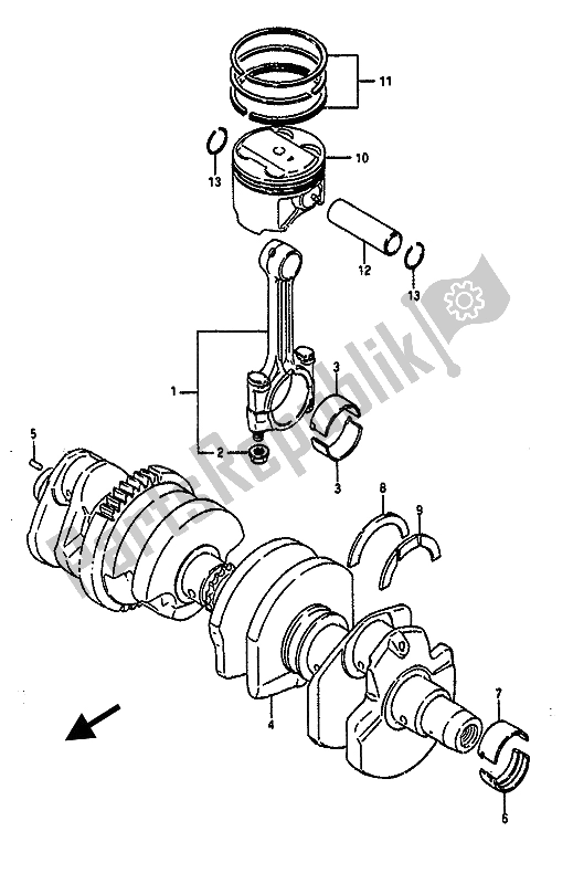 All parts for the Crankshaft of the Suzuki GSX R 1100 1988