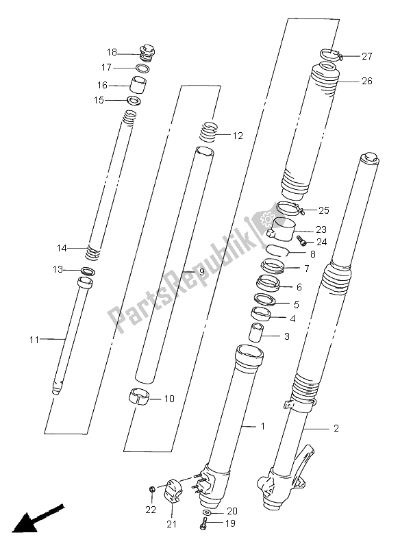 All parts for the Front Damper of the Suzuki DR 650 SE 2000