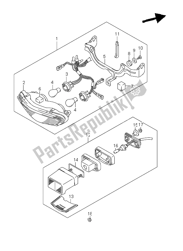 All parts for the Rear Combination Lamp of the Suzuki DL 650A V Strom 2011