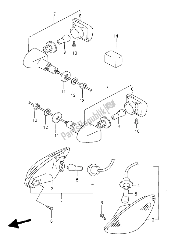 All parts for the Turn Signal Lamp of the Suzuki GSX 750F 1998