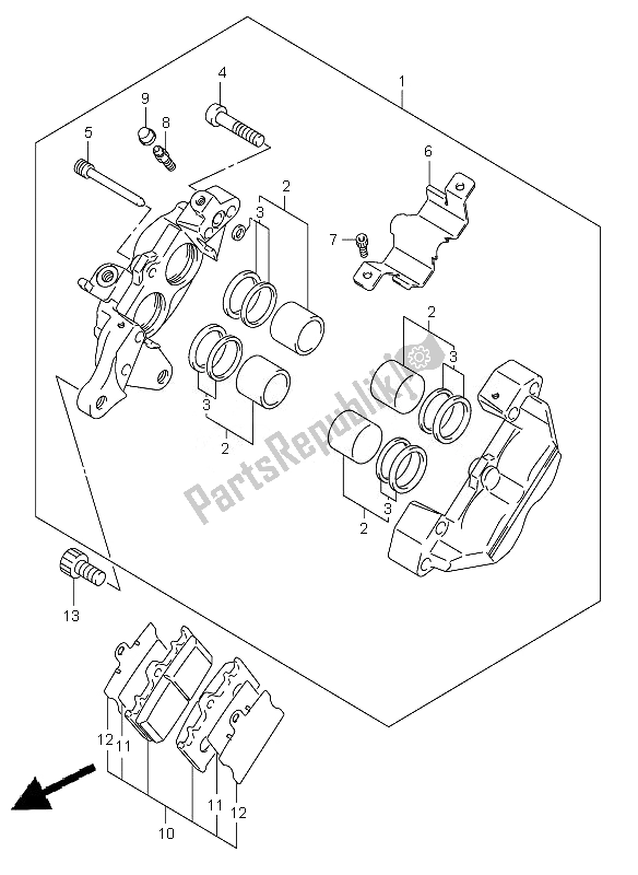 All parts for the Rear Caliper of the Suzuki VL 1500 Intruder LC 2007