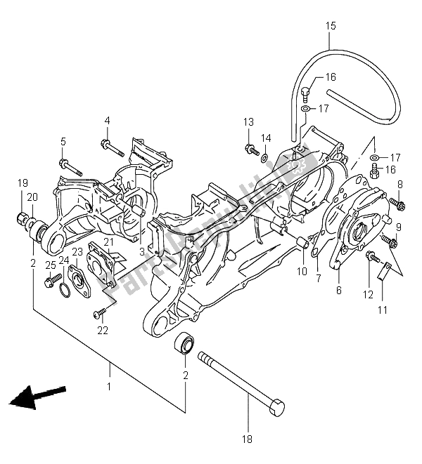 All parts for the Crankcase of the Suzuki LT 80 Quadsport 2005