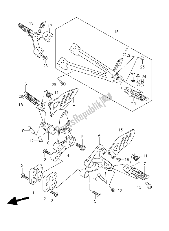 Alle onderdelen voor de Voetensteun van de Suzuki GSX R 750 2006