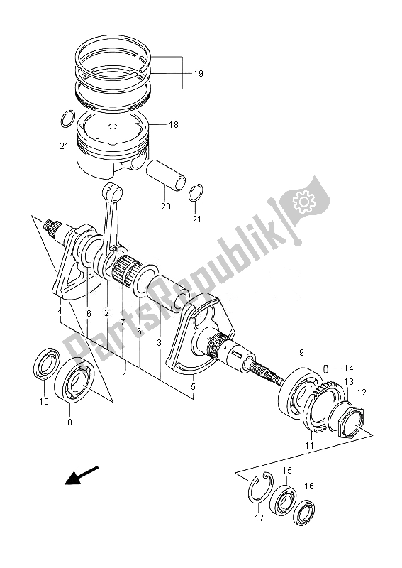 All parts for the Crankshaft of the Suzuki LT A 750 XPZ Kingquad AXI 4X4 2014