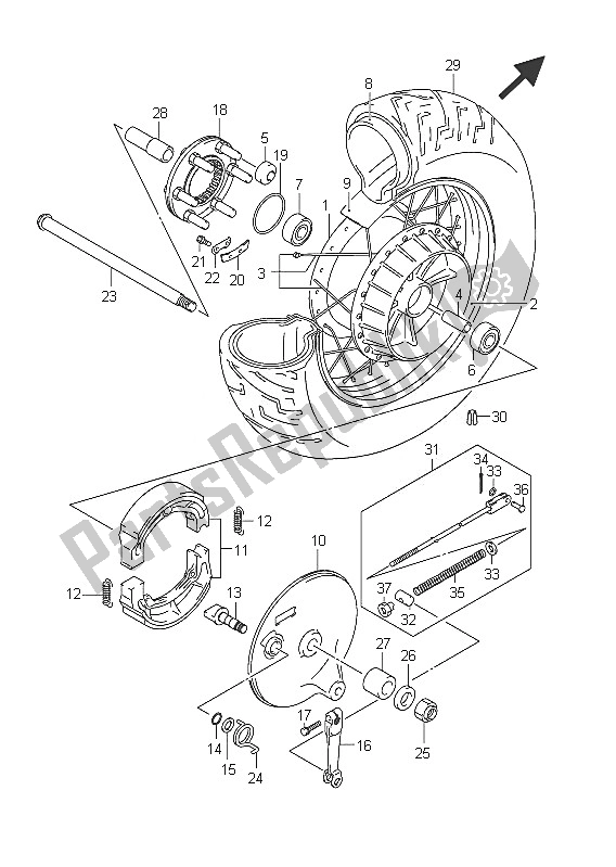 All parts for the Rear Wheel (vl800 E2) of the Suzuki C 800 VL Intruder 2011