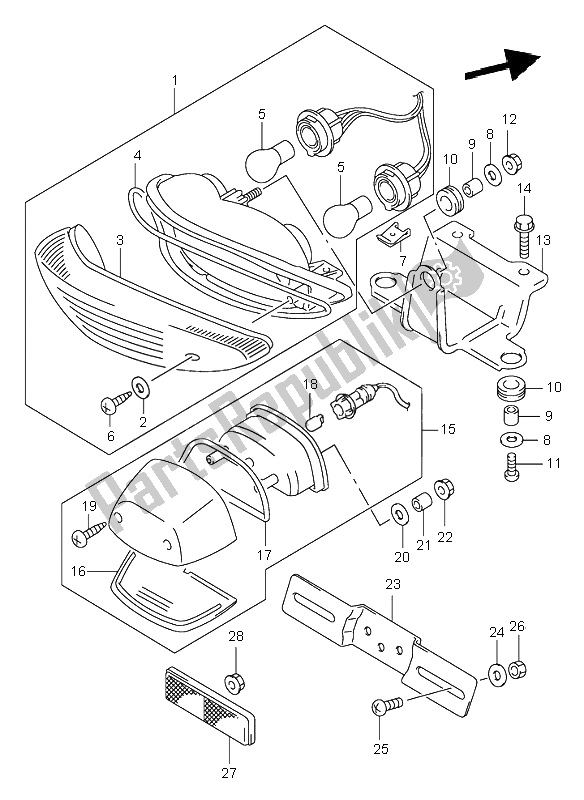 All parts for the Taillamp of the Suzuki SV 650 NS 2002