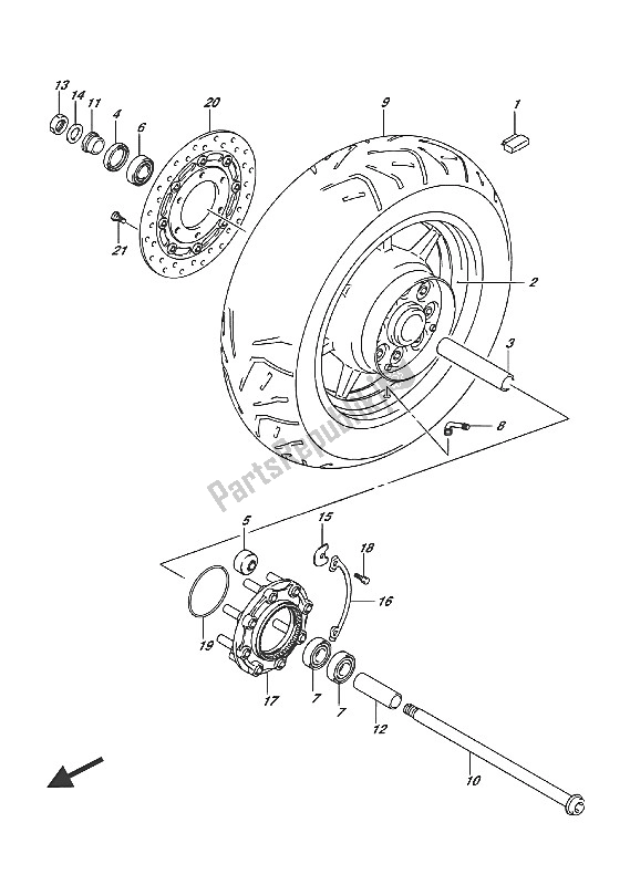 All parts for the Rear Wheel of the Suzuki VL 1500T Intruder 2016