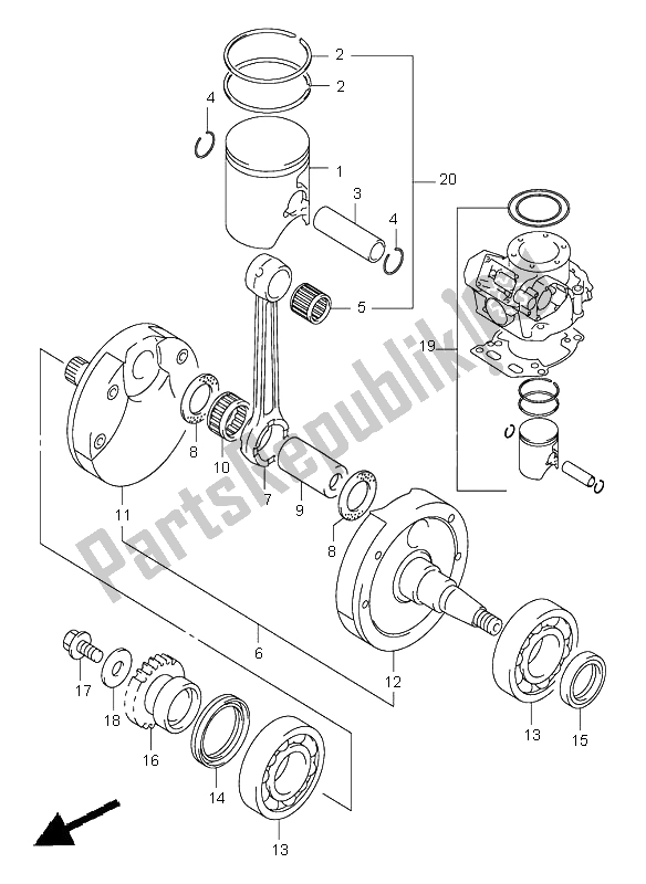 All parts for the Crankshaft of the Suzuki RM 250 2002