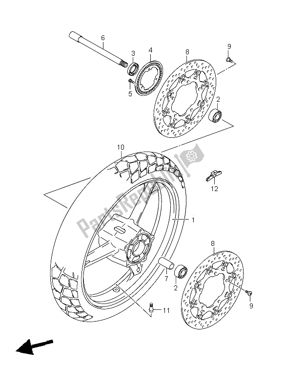 All parts for the Front Wheel (dl650a-aue) of the Suzuki DL 650A V Strom 2010