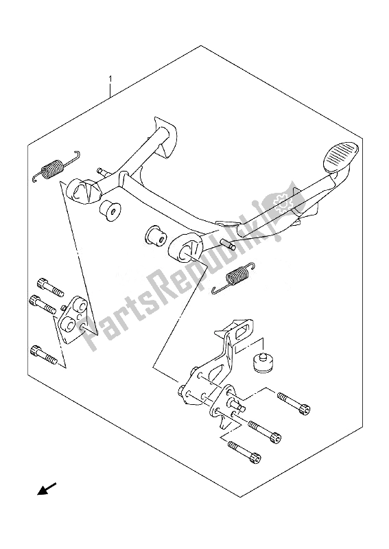 All parts for the Center Stand Set (optional) of the Suzuki DL 1000A V Strom 2014