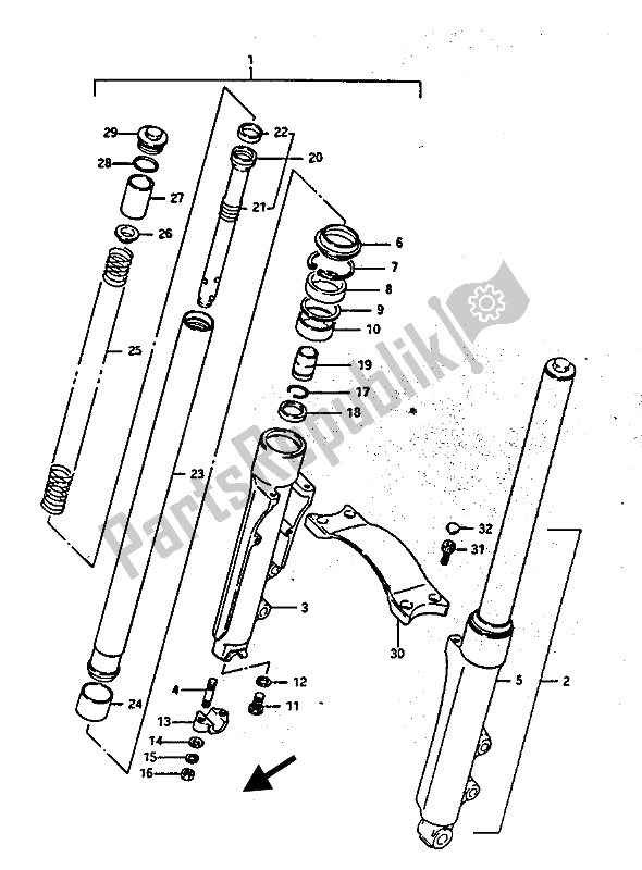 Alle onderdelen voor de Voorvork (gv1400gc) van de Suzuki GV 1400 Gdgcgt 1986