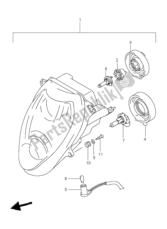 Tutte le parti per il Proiettore (e2) del Suzuki GSX 1300 RZ Hayabusa 2003