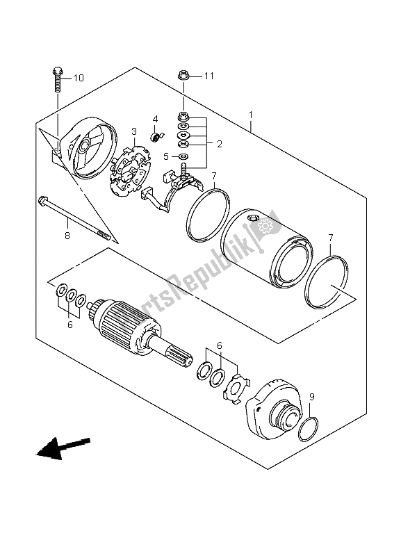 All parts for the Starting Motor of the Suzuki LT A 700X Kingquad 4X4 2006