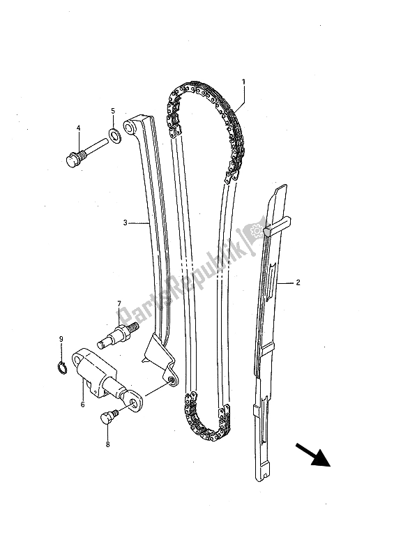 All parts for the Cam Chain of the Suzuki LS 650P Savage 1991