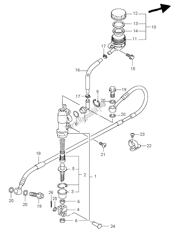 All parts for the Rear Master Cylinder of the Suzuki RM 250 2002