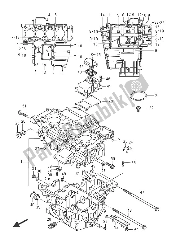 All parts for the Crankcase of the Suzuki GSX R 750 2016