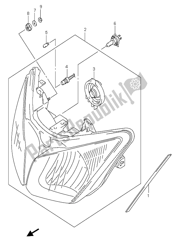 All parts for the Headlamp (e2) of the Suzuki DL 650 V Strom 2004