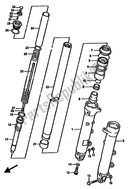 All parts for the Front Damper of the Suzuki GSX 750F 1991