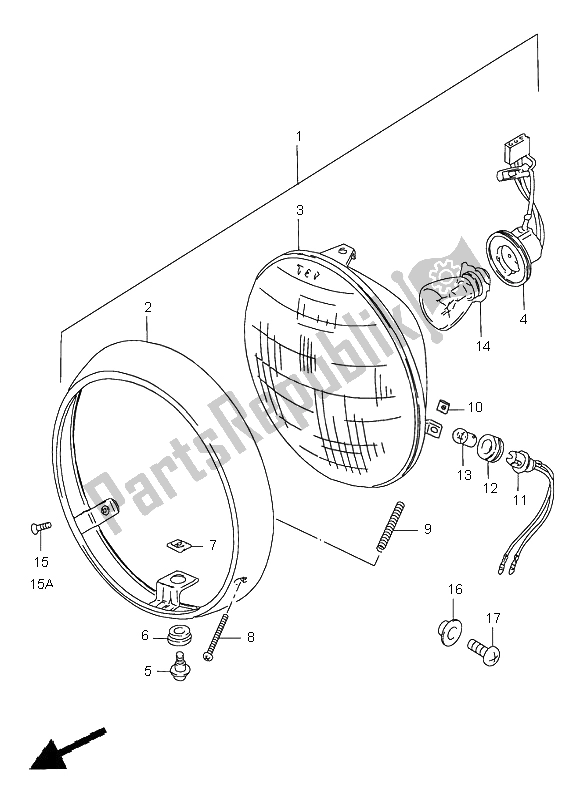 All parts for the Headlamp (e1-e2-p37-e24) of the Suzuki GN 250E 1996