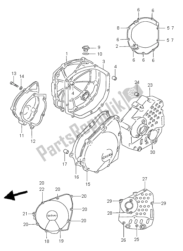 Tutte le parti per il Coperchio Del Carter del Suzuki GSF 600N Bandit 1997