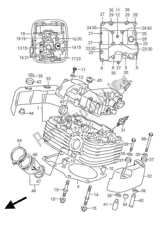 All parts for the Cylinder Head (rear) of the Suzuki VL 1500 Intruder LC 2007