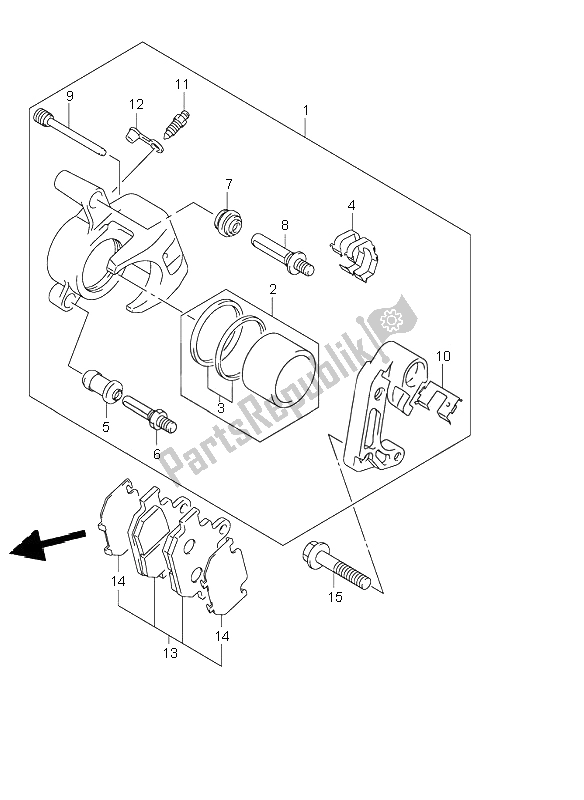 All parts for the Front Caliper of the Suzuki VL 250 Intruder 2001