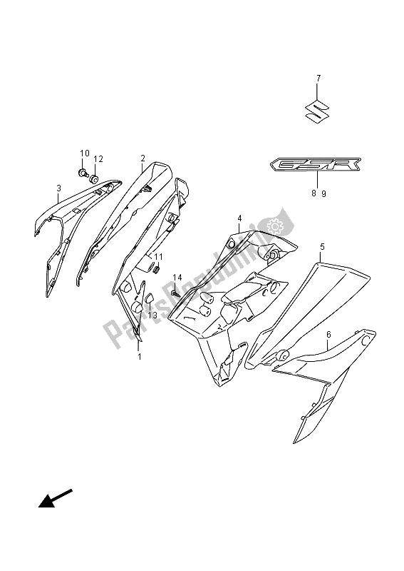 Tutte le parti per il Copertura Del Corpo Del Telaio del Suzuki GSR 750A 2015