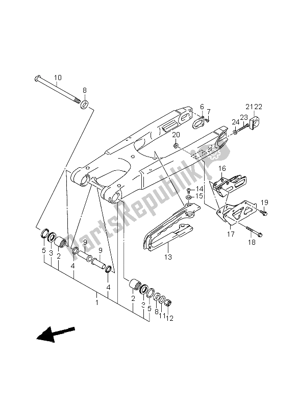 All parts for the Rear Swinging Arm of the Suzuki RM Z 250 2008