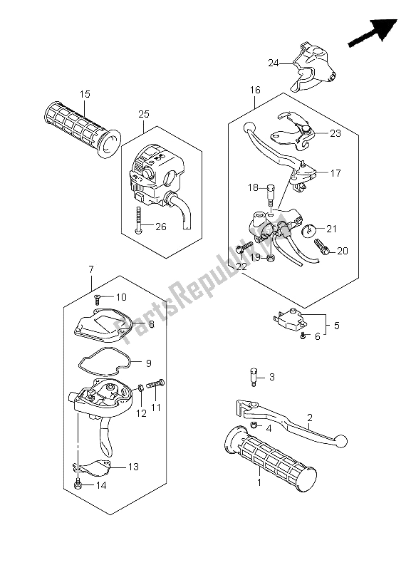 All parts for the Handle Lever of the Suzuki LT A 500 XPZ Kingquad AXI 4X4 2009