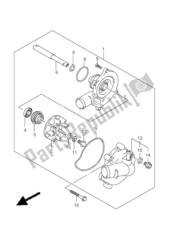 All parts for the Water Pump of the Suzuki GSX R 1000Z 2010