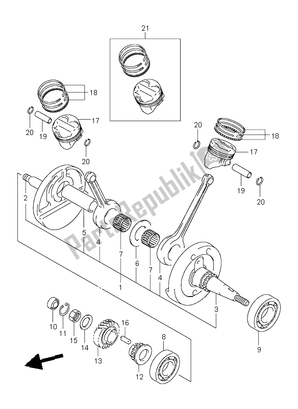 All parts for the Crankshaft of the Suzuki VL 250 Intruder 2004