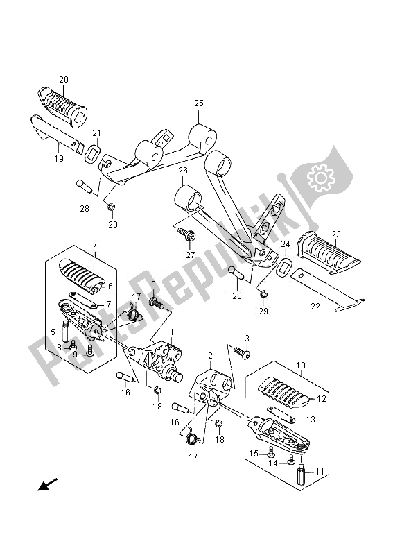 All parts for the Footrest of the Suzuki DL 1000A V Strom 2014