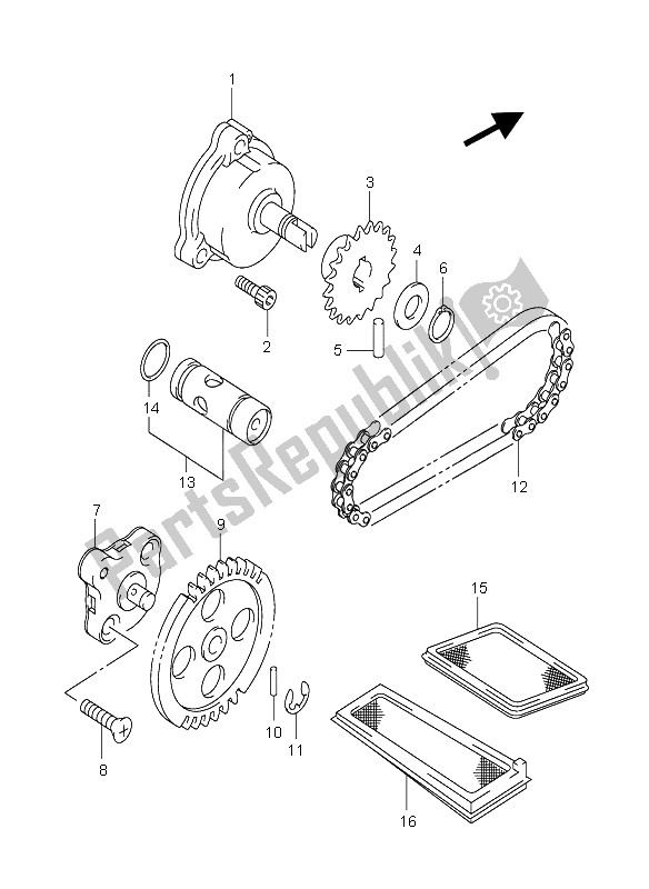 All parts for the Oil Pump of the Suzuki AN 650A Burgman Executive 2005