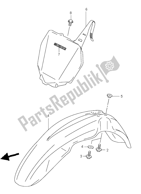 All parts for the Front Fender of the Suzuki RM 250 2002