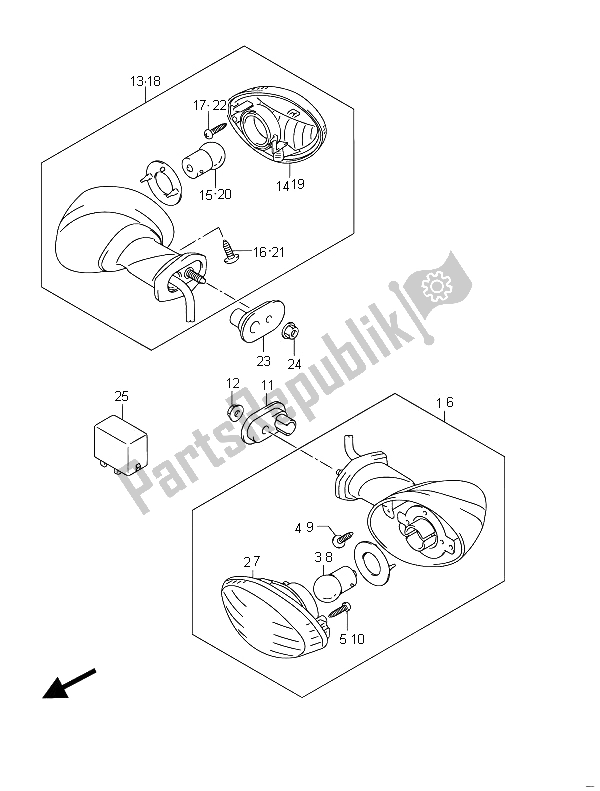 All parts for the Turnsignal Lamp (gsf650ua) of the Suzuki GSF 650 Sasa Bandit 2011