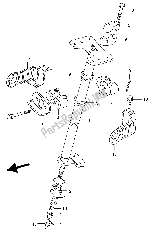 All parts for the Steering Shaft of the Suzuki LT F 160 Quadrunner 2004