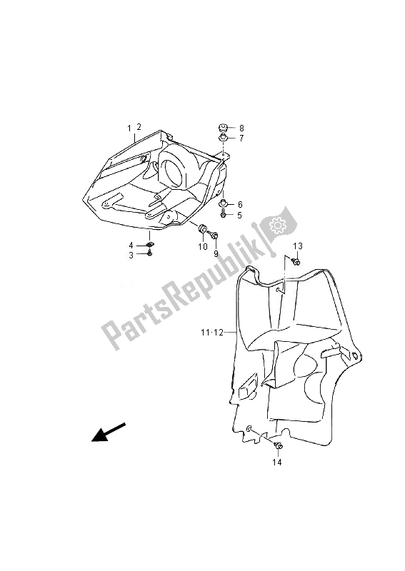 All parts for the Front Lamp Housing of the Suzuki LT F 400 FZ Kingquad FSI 4X4 2014