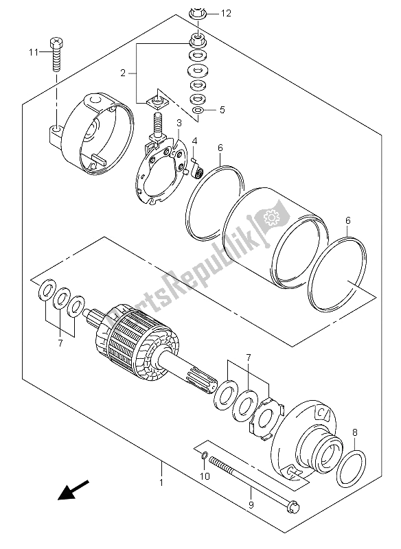 All parts for the Starting Motor of the Suzuki GSX R 600X 2005