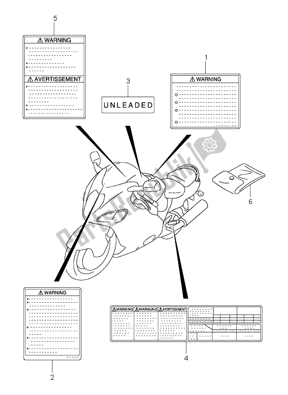 Alle onderdelen voor de Etiket van de Suzuki GSX 1300 RZ Hayabusa 2003