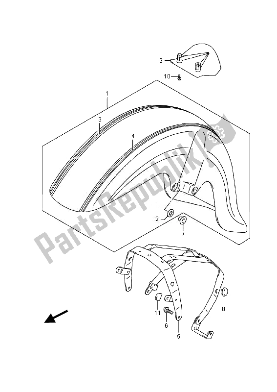 All parts for the Front Fender (vl800cue E19) of the Suzuki VL 800 CT Intruder 2014