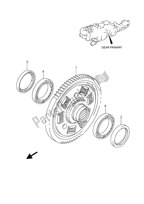 All parts for the Gear Primary of the Suzuki AN 650A Burgman Executive 2009