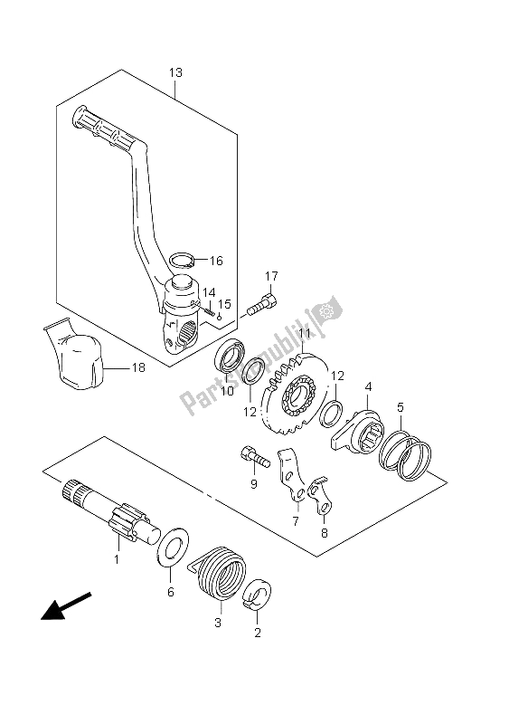 All parts for the Kick Starter of the Suzuki RM 85 SW LW 2012