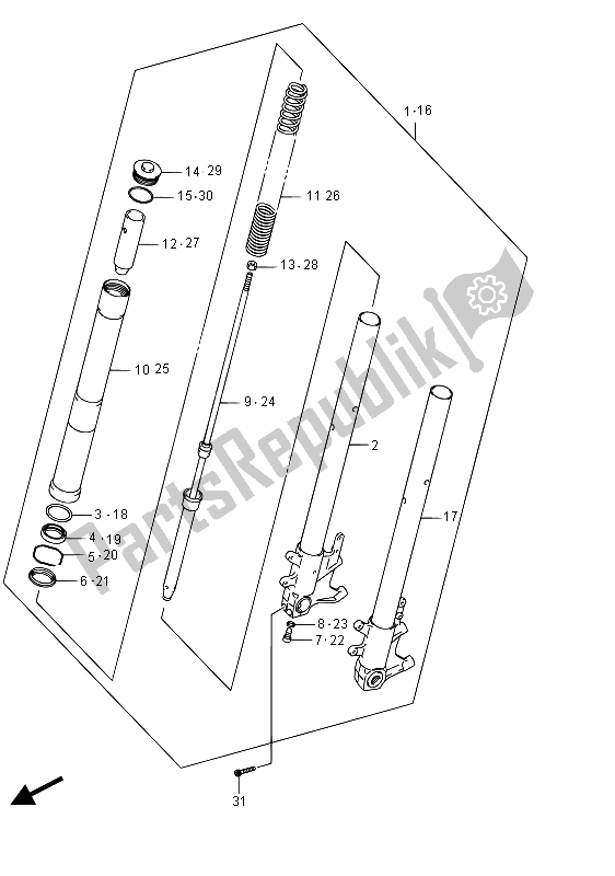 All parts for the Front Fork Damper (vzr1800bzuf E19) of the Suzuki VZR 1800 BZ M Intruder 2015