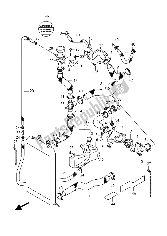 Alle onderdelen voor de Radiatorslang (e19) van de Suzuki VL 1500T Intruder 2015