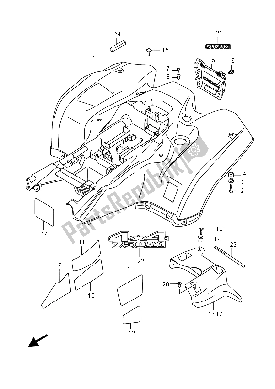 Tutte le parti per il Parafango Posteriore (lt-a750x) del Suzuki LT A 750 XZ Kingquad AXI 4X4 2015