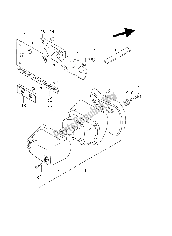 All parts for the Rear Combination Lamp of the Suzuki VL 1500 Intruder LC 1998